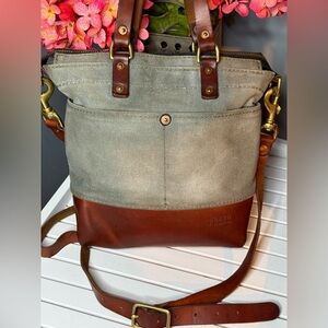 NORTH END Bag Co Gray Canvas Brown Leather Large Crossbody Shoulder Bag Leona